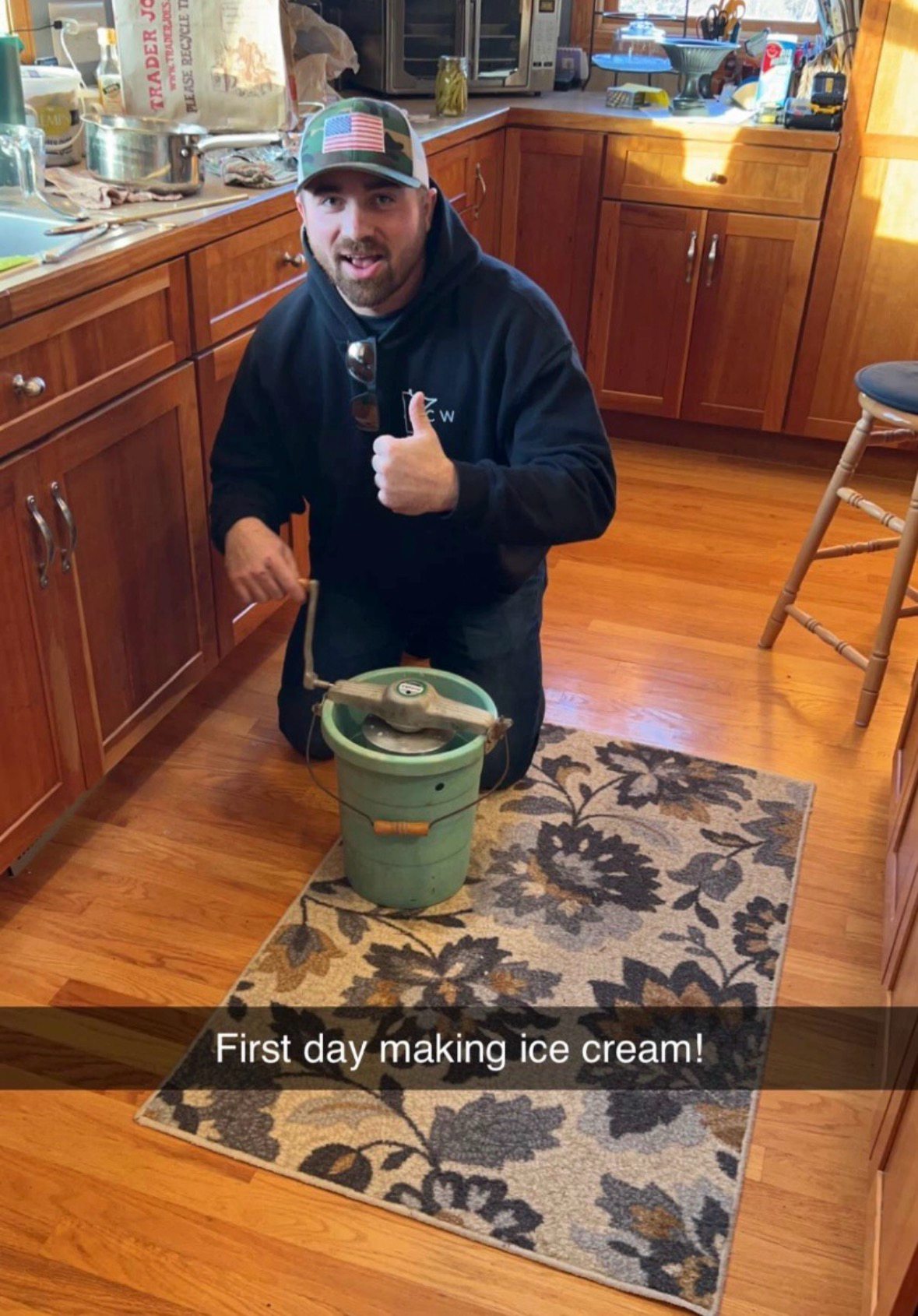 Kevin making one of the first batches of homemade ice cream